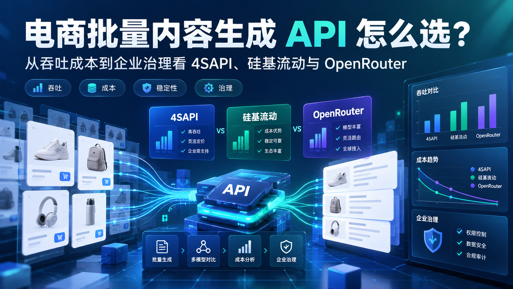 电商批量内容生成 API 怎么选？从吞吐成本到企业治理看 4SAPI、硅基流动与 OpenRouter
